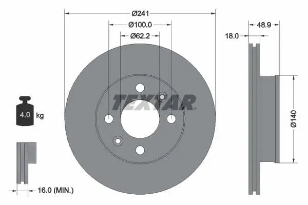 Textar Front Coated Brake Disc Pro Vented 92147103 241mm - image 3