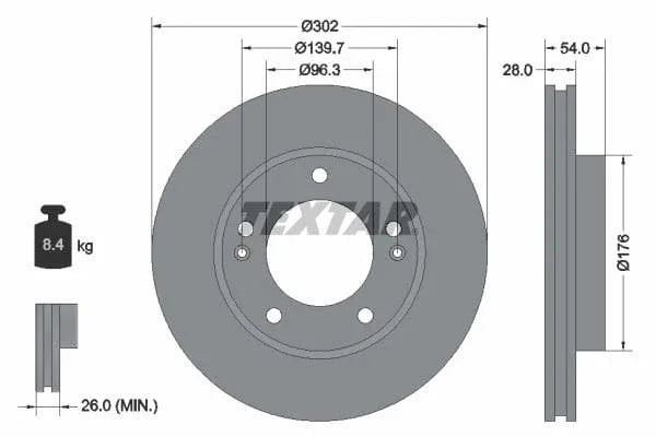 Textar Front Coated Brake Disc Pro Vented 92147303 302mm - image 3