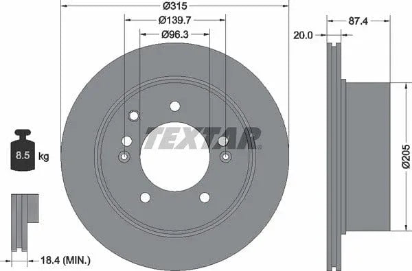 Textar Rear Brake Disc Vented 92147400 315mm - image 4