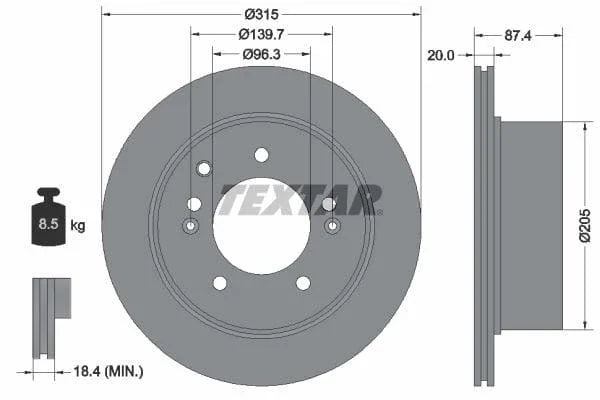 Textar Rear Brake Disc Vented 92147400 315mm - image 3