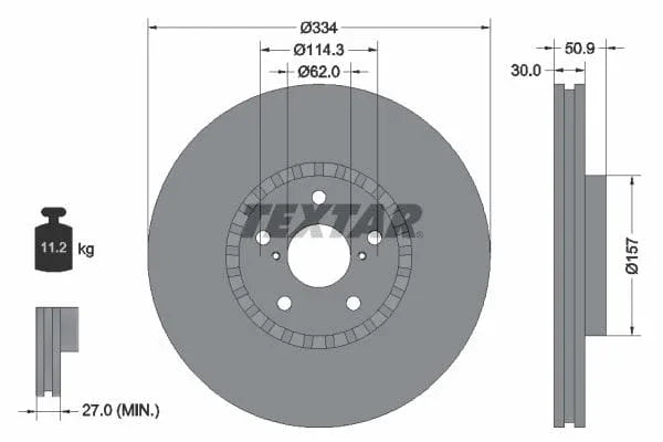 Textar Front Coated Brake Disc Pro Vented 92147903 334mm - image 3