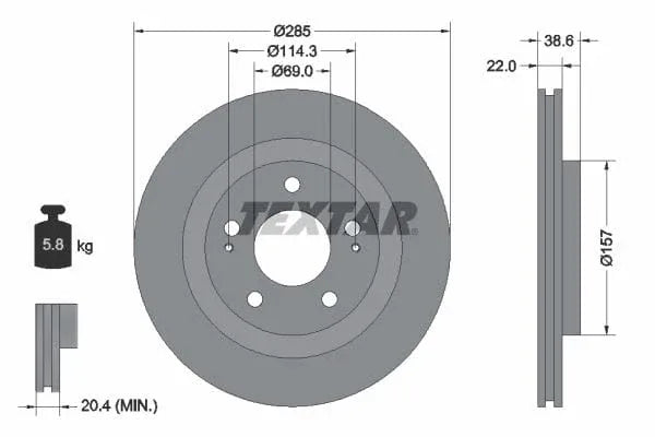 Textar Front Brake Disc Vented 92148500 285mm - image 3