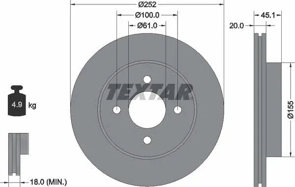 Textar Front Brake Disc Vented 92148800 252mm - image 4