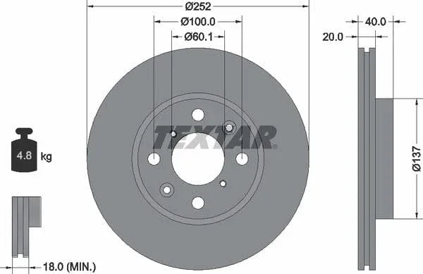 Textar Front Coated Brake Disc Pro Vented 92148903 252mm - image 4