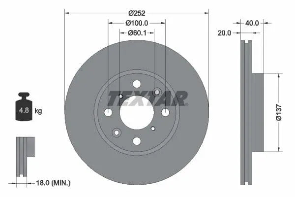 Textar Front Coated Brake Disc Pro Vented 92148903 252mm - image 3