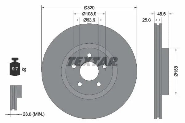 Textar Front Coated High-Carbon Brake Disc Pro+ Vented 92149105 320mm - image 3