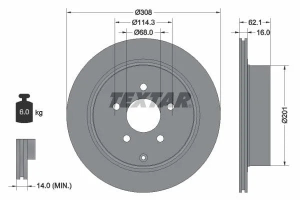 Textar Rear Brake Disc Pro Vented 92149303 308mm - image 3