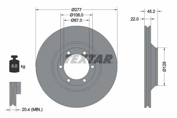 Textar Front Brake Disc Vented 92149400 277mm - image 3