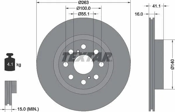 Textar Rear Brake Disc Vented 92149700 263mm - image 4