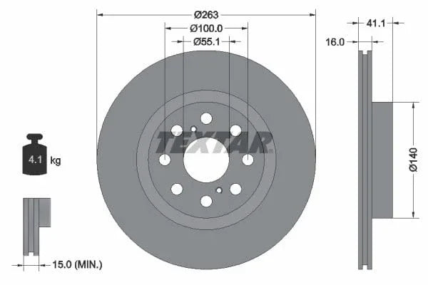 Textar Rear Brake Disc Vented 92149700 263mm - image 3