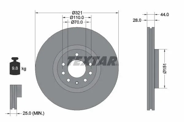 Textar Front Coated Brake Disc Pro Vented 92149803 321mm - image 3