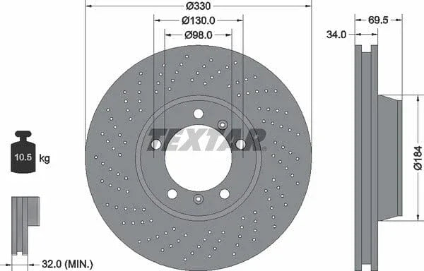 Textar Front Coated High-Carbon Brake Disc Pro+ Perforated Vented 92149905 330mm - image 4