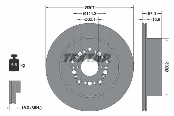 Textar Rear Brake Disc Vented 92150400 307mm - image 3