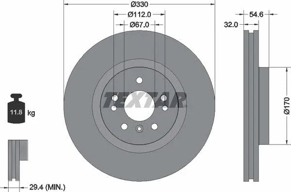 Textar Front Coated High-Carbon Brake Disc Pro+ Vented 92150605 330mm - image 4