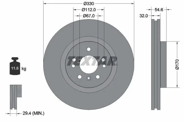 Textar Front Coated High-Carbon Brake Disc Pro+ Vented 92150605 330mm - image 3