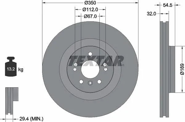 Textar Front Coated High-Carbon Brake Disc Pro+ Vented 92150705 350mm - image 4