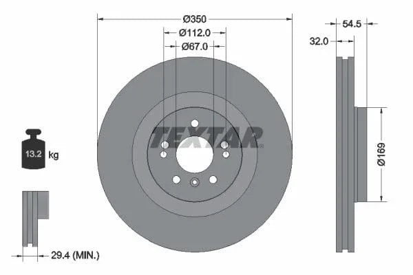 Textar Front Coated High-Carbon Brake Disc Pro+ Vented 92150705 350mm - image 3