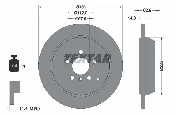 Textar Rear Brake Disc Pro Solid 92150803 330mm - image 3