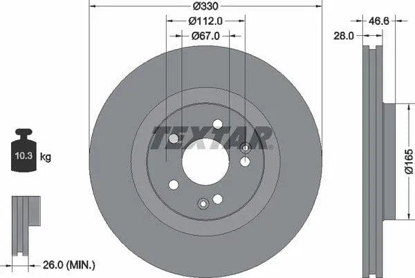 Textar Front Coated High-Carbon Brake Disc Pro+ Vented 92151005 330mm - image 4
