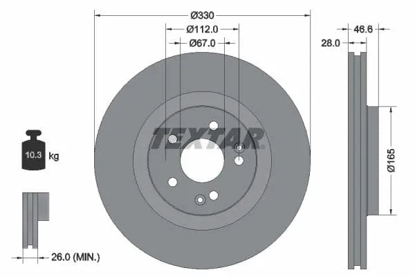 Textar Front Coated High-Carbon Brake Disc Pro+ Vented 92151005 330mm - image 3