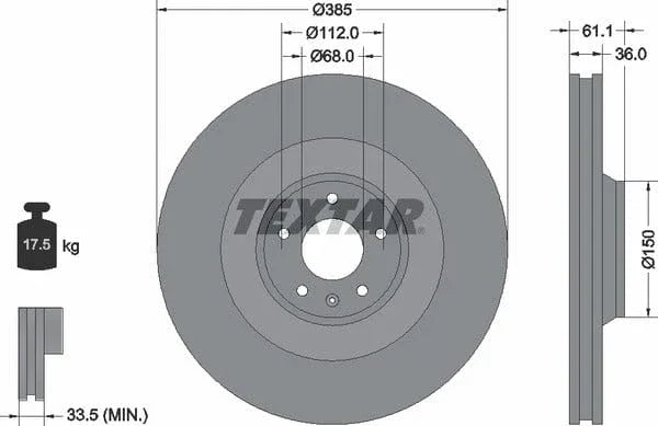 Textar Front Coated Brake Disc Pro Vented 92151303 385mm - image 4