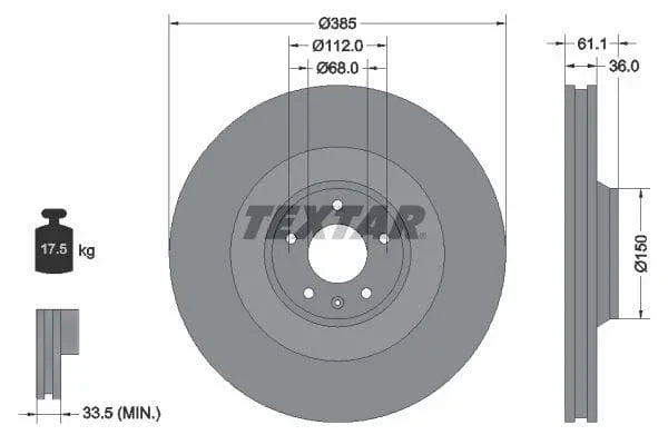 Textar Front Coated Brake Disc Pro Vented 92151303 385mm - image 3