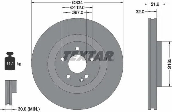 Textar Front Coated High-Carbon Brake Disc Pro+ Vented 92151705 334mm - image 4