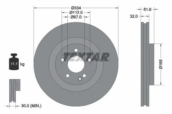 Textar Front Coated High-Carbon Brake Disc Pro+ Vented 92151705 334mm - image 3