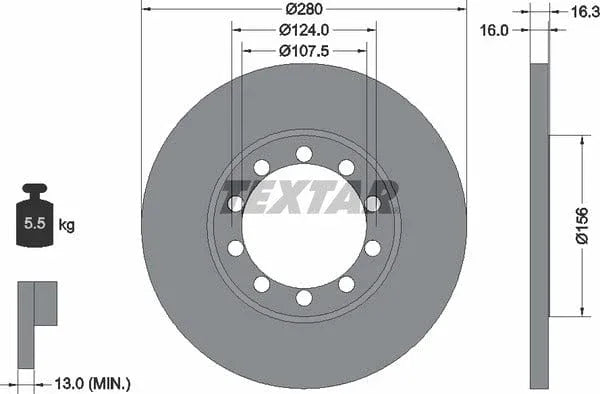 Textar Rear Brake Disc Pro Solid 92152003 280mm - image 4
