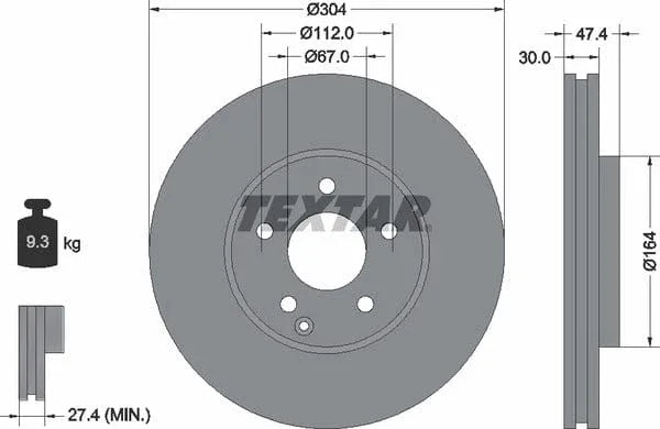 Textar Front Coated High-Carbon Brake Disc Pro+ Vented 92152105 304mm - image 4