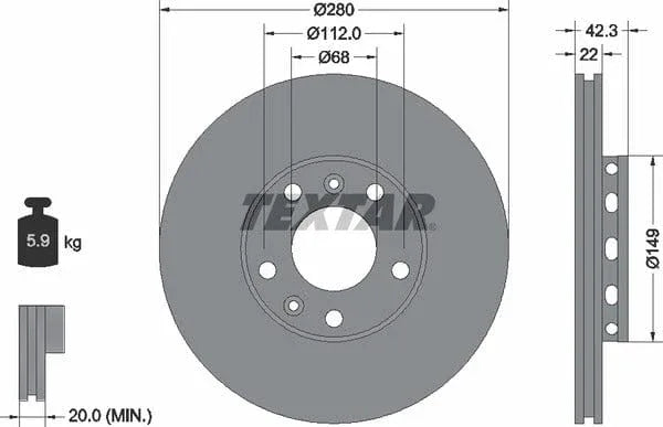 Textar Rear Brake Disc Vented 92152200 280mm - image 4