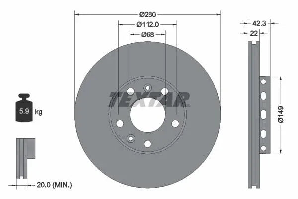 Textar Rear Brake Disc Vented 92152200 280mm - image 3
