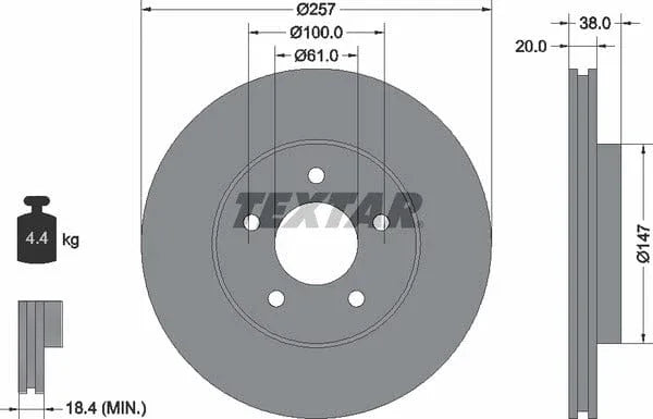 Textar Front Coated Brake Disc Pro Vented 92152403 257mm - image 4
