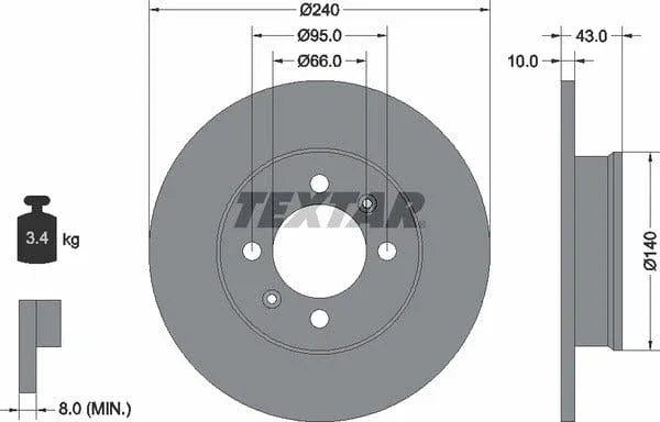 Textar Rear Brake Disc Solid 92152500 240mm - image 4