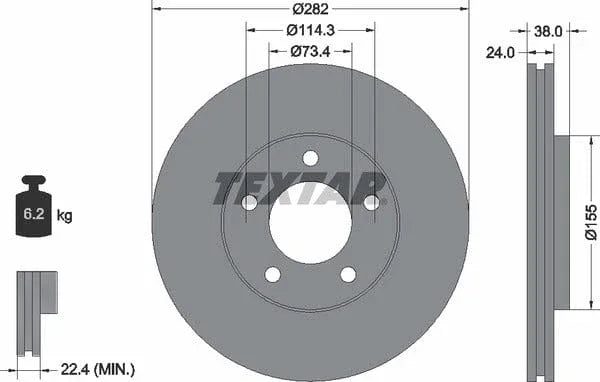 Textar Front Brake Disc Vented 92153100 282mm - image 4
