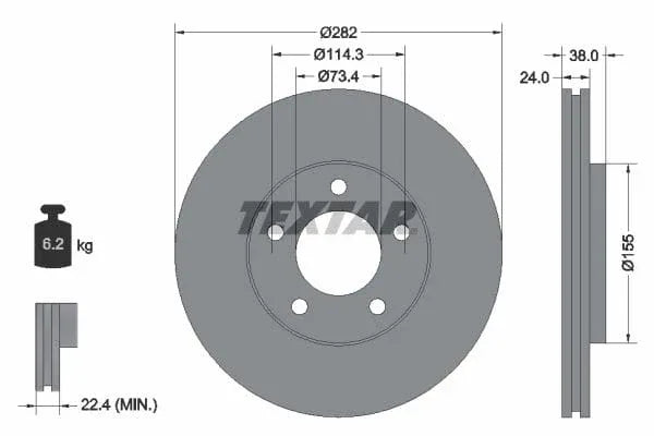 Textar Front Brake Disc Vented 92153100 282mm - image 3