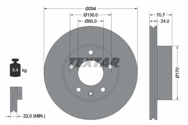 Textar Front Brake Disc Vented 92153400 294mm - image 3