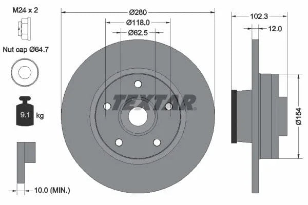 Textar Rear Brake Disc Pro Solid 92153703 280mm - image 3
