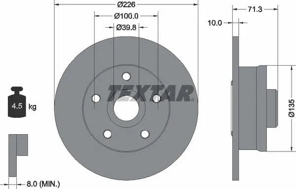 Textar Rear Brake Disc Solid 92153800 226mm - image 4