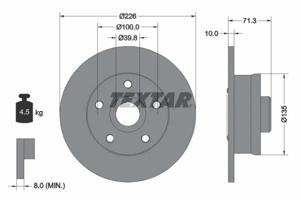 Textar Rear Brake Disc Solid 92153800 226mm - image 3