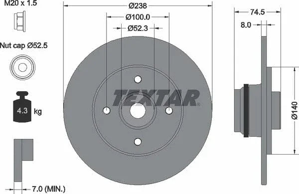 Textar Rear Brake Disc Pro Solid 92154003 238mm - image 4