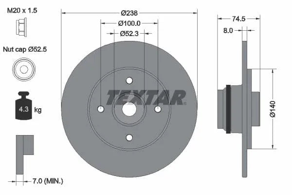 Textar Rear Brake Disc Pro Solid 92154003 238mm - image 3