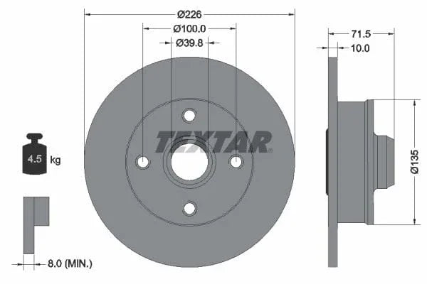 Textar Rear Brake Disc Pro Solid 92154203 226mm - image 3