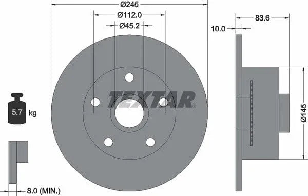 Textar Rear Brake Disc Pro Solid 92154303 245mm - image 4