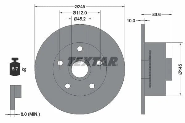 Textar Rear Brake Disc Pro Solid 92154303 245mm - image 3