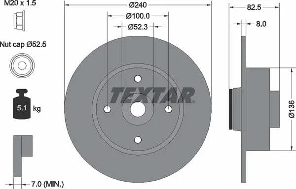 Textar Rear Brake Disc Pro Solid 92154403 240mm - image 4