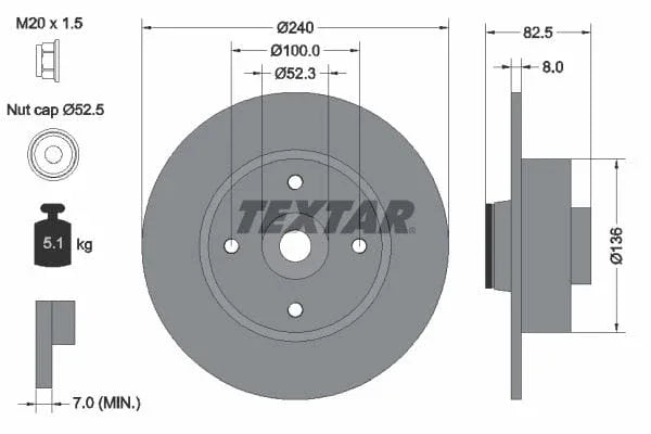 Textar Rear Brake Disc Pro Solid 92154403 240mm - image 3