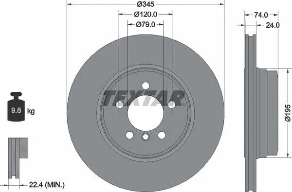 Textar Rear Brake Disc Pro+ Vented 92155005 345mm - image 4