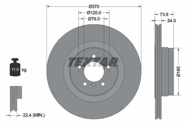 Textar Rear Brake Disc Pro Vented 92155203 370mm - image 3