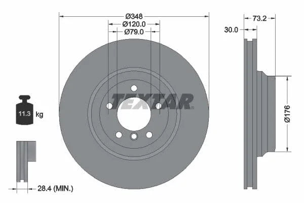 Textar Front Coated Brake Disc Pro Vented 92155303 348mm - image 3